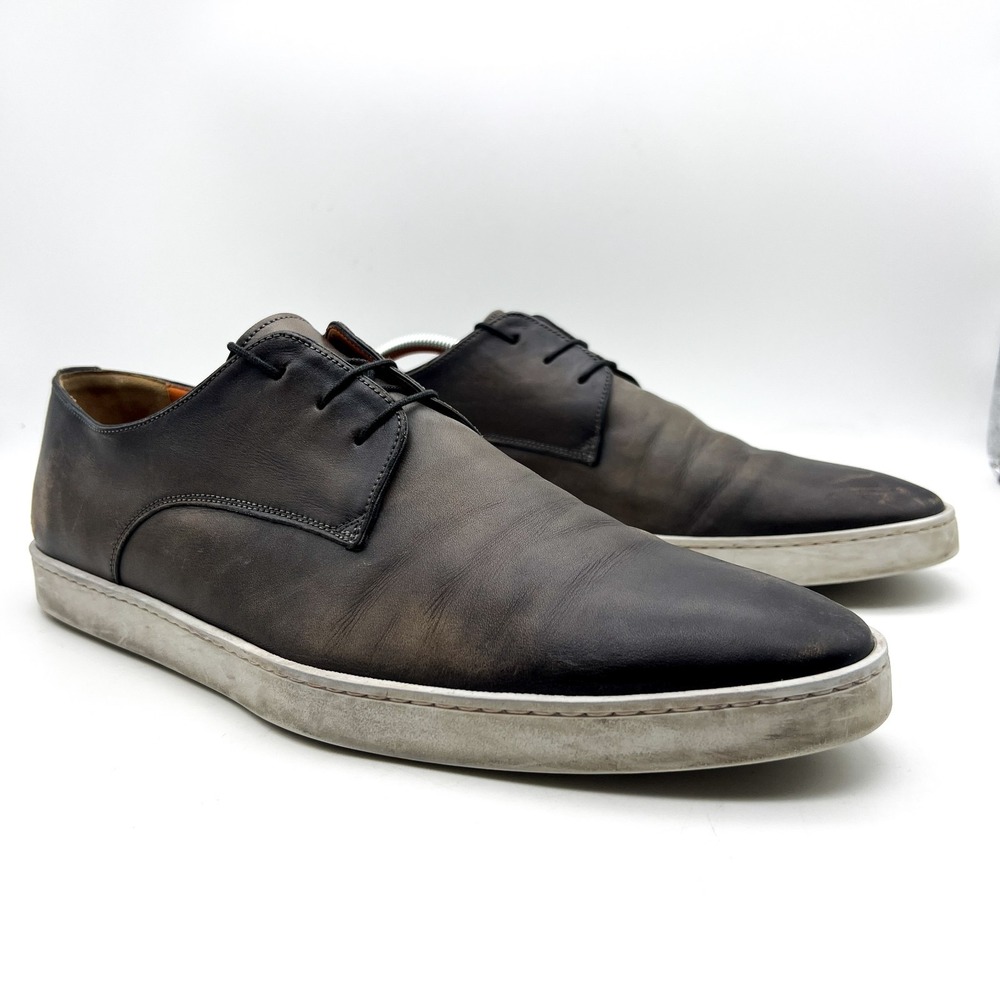 Santoni Shoes Mens Size 12 D Gray Derby Leather Lace Up Dress Sneaker Modern